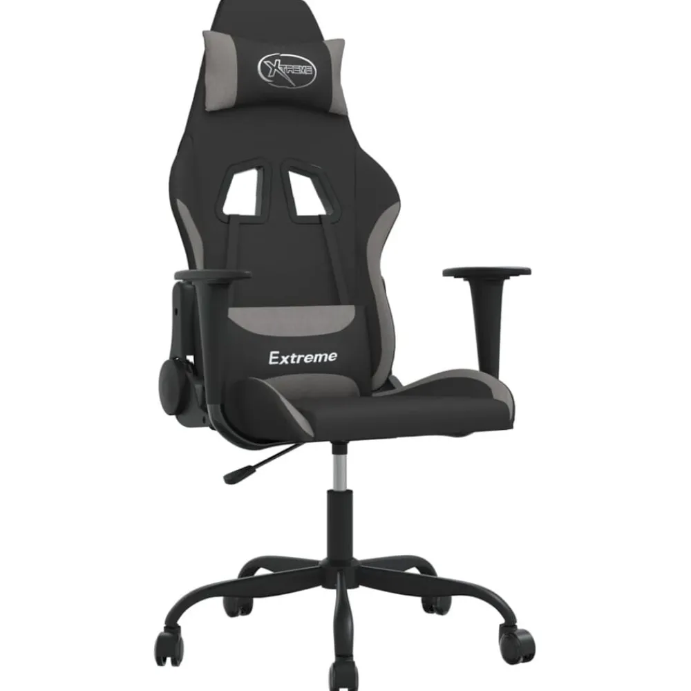 vidaXL Sillas-Silla gaming tela gris claro y negro