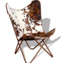 vidaXL Silla mariposa de cuero auténtico marrón y blanco Marr&oacute;n y blanco Best