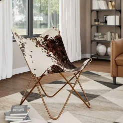 vidaXL Silla mariposa de cuero auténtico marrón y blanco Marr&oacute;n y blanco Best
