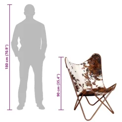 vidaXL Silla mariposa de cuero auténtico marrón y blanco Marrón y blanco Best