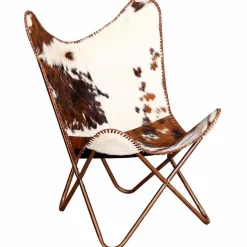 vidaXL Silla mariposa de cuero auténtico marrón y blanco Marrón y blanco Best