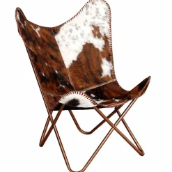 vidaXL Silla mariposa de cuero auténtico marrón y blanco Marrón y blanco Best