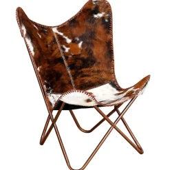 vidaXL Silla mariposa de cuero auténtico marrón y blanco Marrón y blanco Best