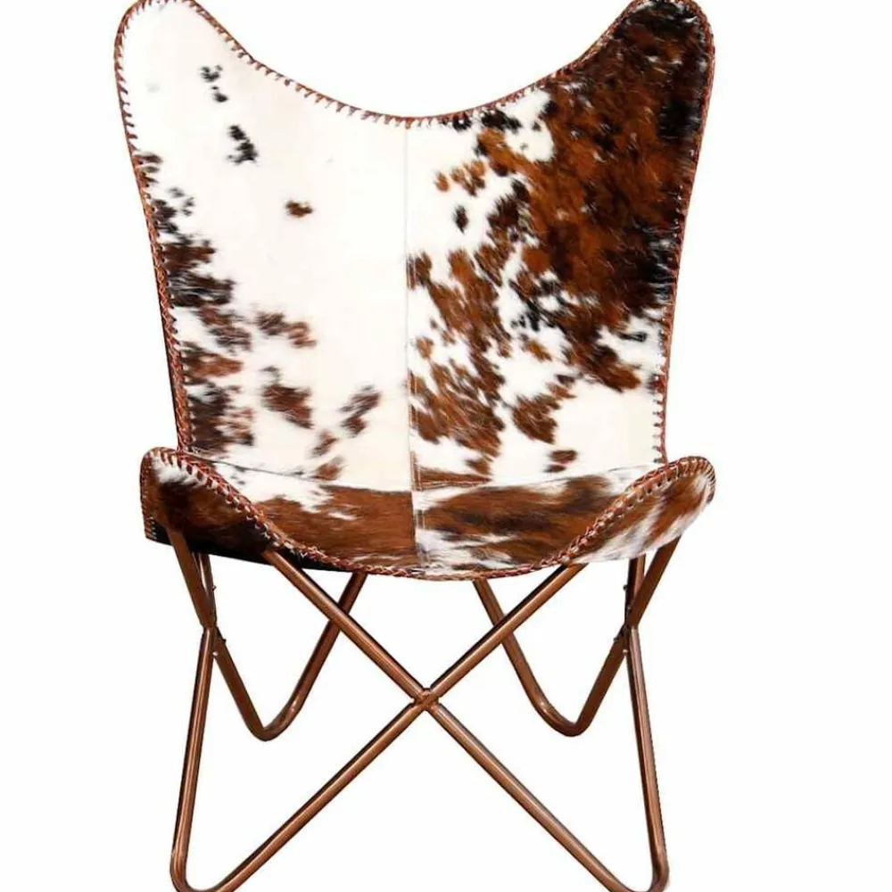vidaXL Silla mariposa de cuero auténtico marrón y blanco Marrón y blanco Best