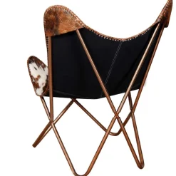 vidaXL Silla mariposa de cuero auténtico marrón y blanco Marrón y blanco Best