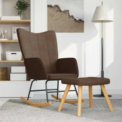 vidaXL Silla mecedora con reposapiés tela marrón Marr&oacute;n New