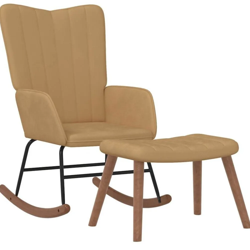 vidaXL Sillas-Silla mecedora con reposapiés terciopelo marrón