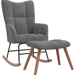 vidaXL Silla mecedora con reposapiés terciopelo Gris oscuro Outlet