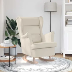 vidaXL Silla mecedora de lino 74x90x102 cm Blanco Hot