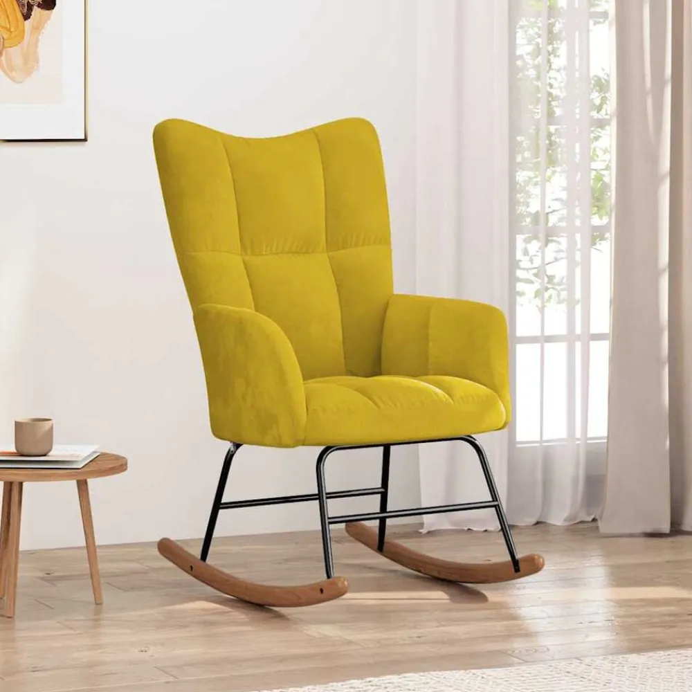 vidaXL Silla mecedora de terciopelo Amarillo mostaza New