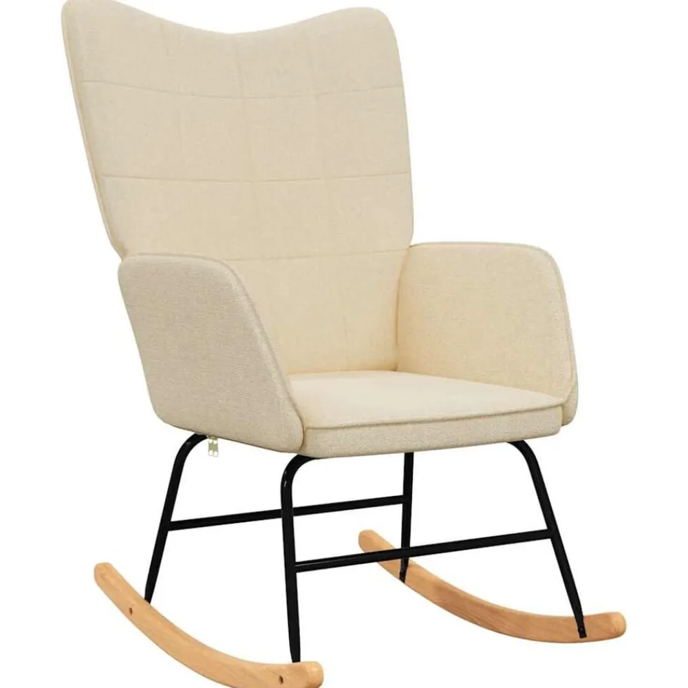 vidaXL Silla mecedora de tela color Crema Sale
