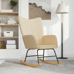 vidaXL Silla mecedora de tela color Crema Sale
