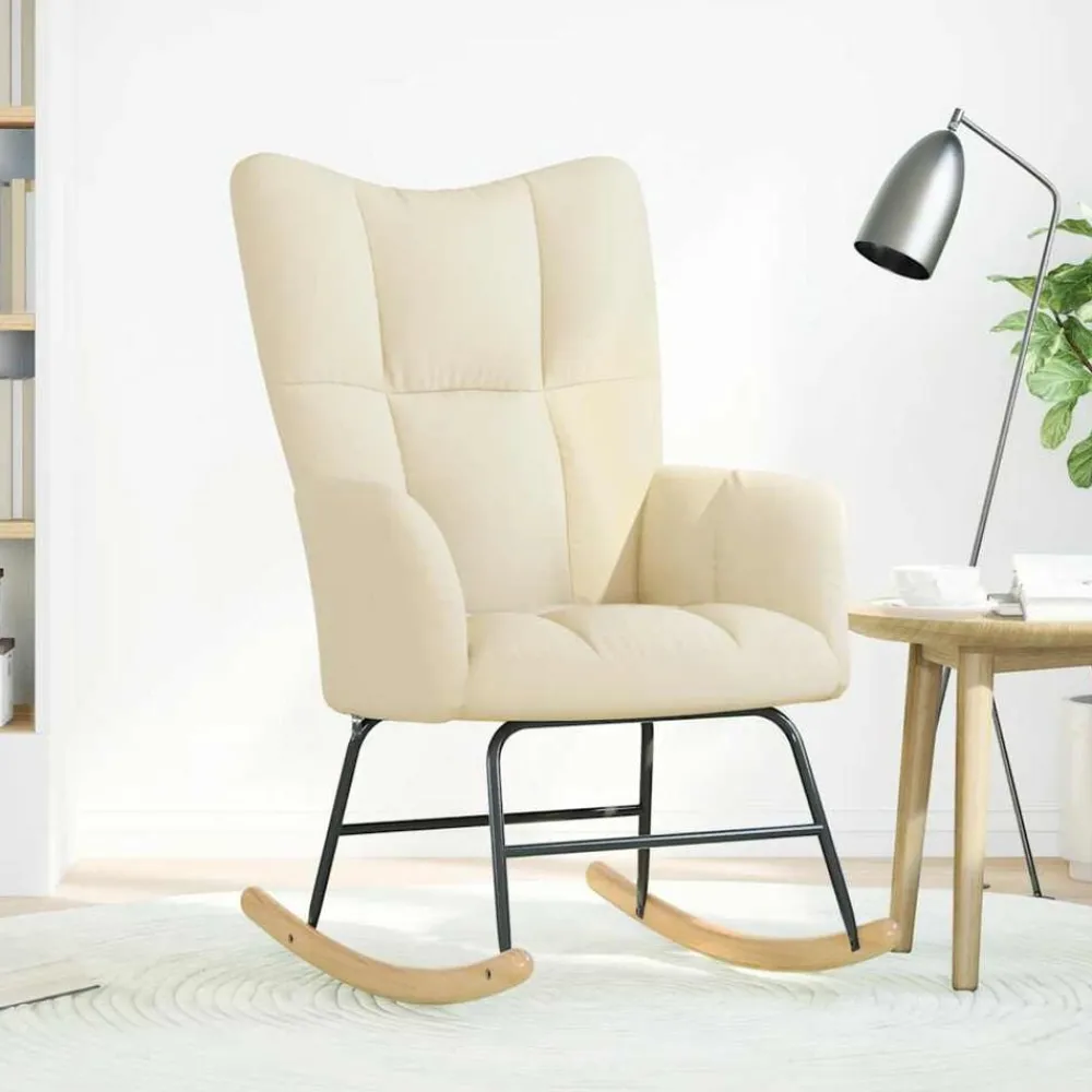 vidaXL Silla mecedora de tela color Crema