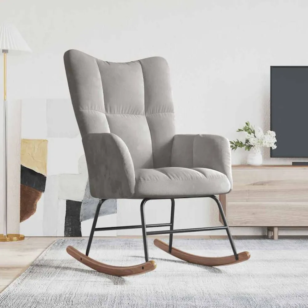 vidaXL Silla mecedora de terciopelo Gris claro Hot