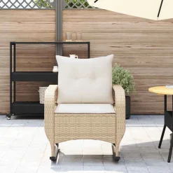 vidaXL Muebles De Jardín-Silla mecedora de jardín con cojines ratán sintético beige