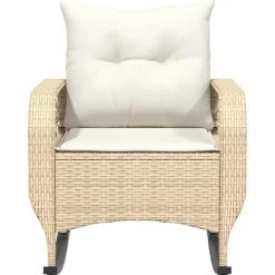 vidaXL Muebles De Jardín-Silla mecedora de jardín con cojines ratán sintético beige