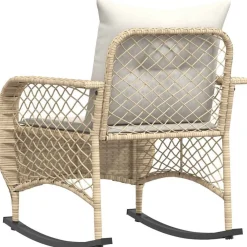 vidaXL Muebles De Jardín-Silla mecedora de jardín con cojines ratán sintético beige