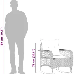 vidaXL Muebles De Jardín-Silla mecedora de jardín con cojines ratán sintético beige