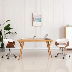 vidaXL Silla oficina giratoria madera curvada cuero sintético Blanco Online