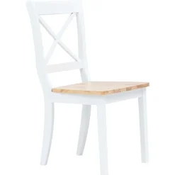 vidaXL Sillas comedor 2 uds madera maciza caucho blanco y madera claro blanco y natural Outlet