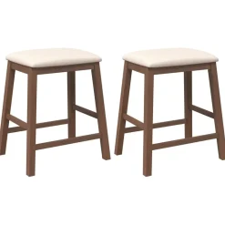 vidaXL Sillas de bar con cojines 2 uds madera maciza marrón caucho Marr&oacute;n y claro Outlet