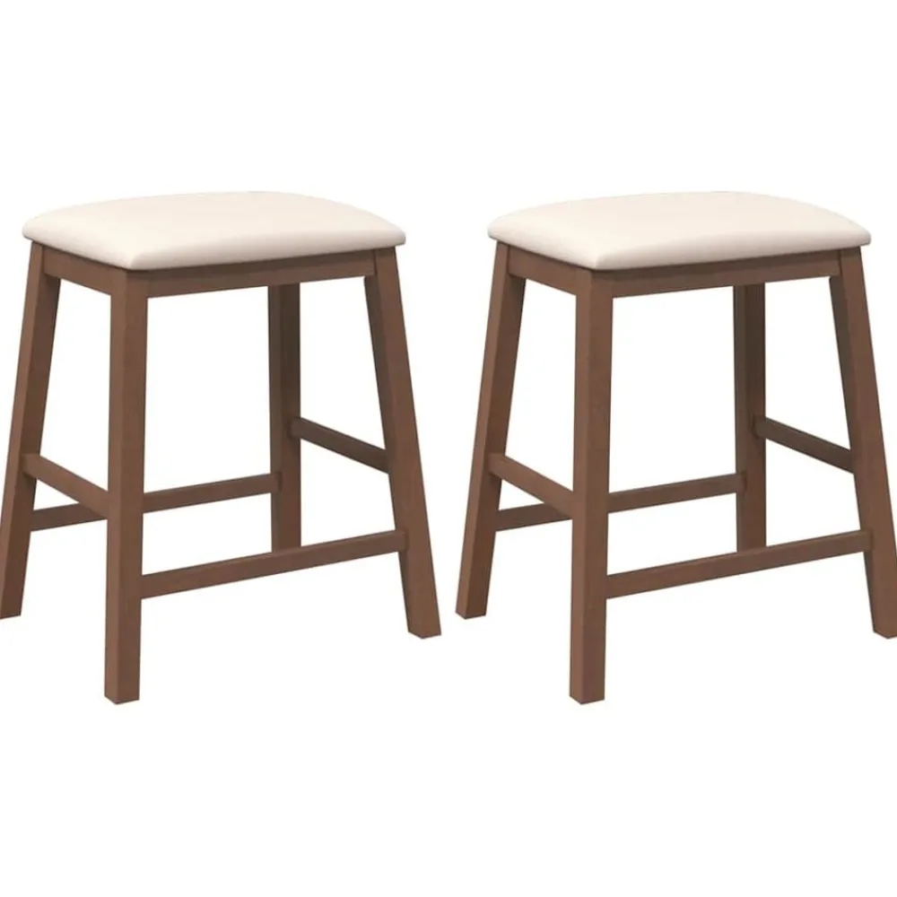 vidaXL Sillas de bar con cojines 2 uds madera maciza marrón caucho Marrón y claro Outlet