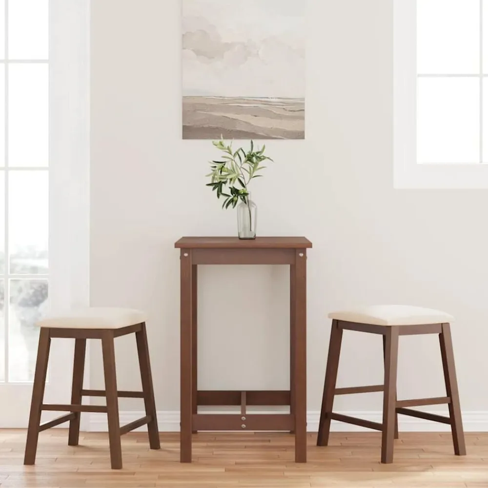 vidaXL Sillas de bar con cojines 2 uds madera maciza marrón caucho Marrón y claro Outlet