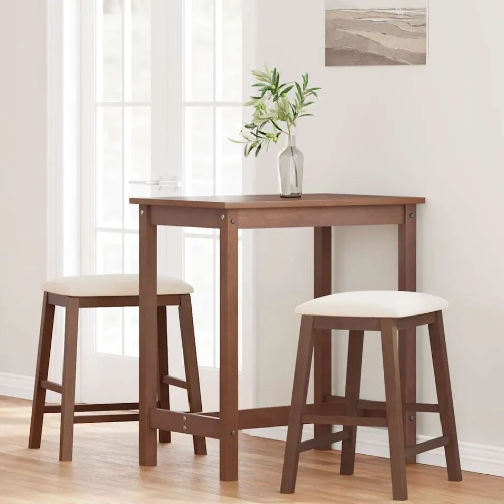 vidaXL Sillas de bar con cojines 2 uds madera maciza marrón caucho Marrón y claro Outlet