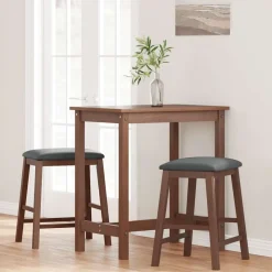 vidaXL Sillas-Sillas de bar con cojines 2 uds madera maciza marrón caucho
