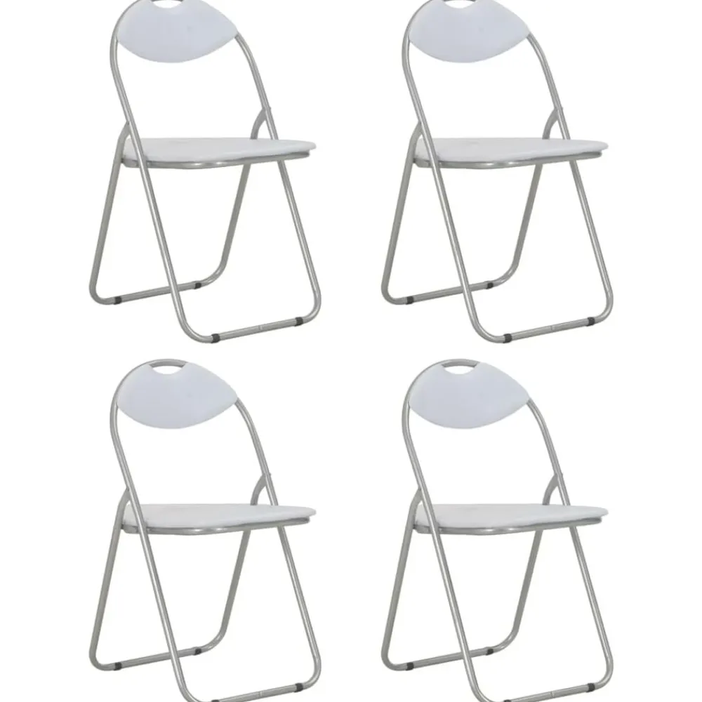vidaXL Sillas de comedor plegables 4 unidades cuero sintético blanco y gris