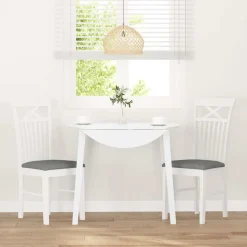 vidaXL Sillas de comedor con cojines 2uds madera maciza blanco caucho Blanco y gris Discount