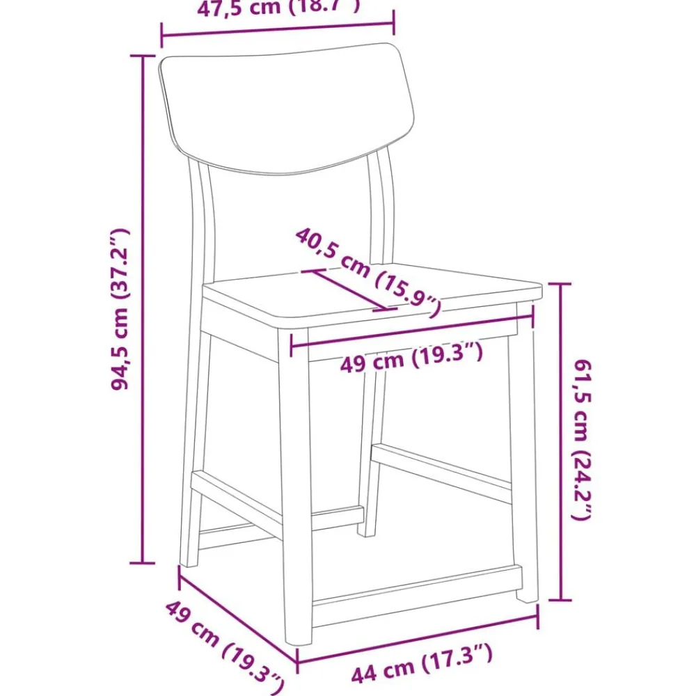 vidaXL Sillas de comedor 2 pcs 48 x 49 x 95 cm Madera de Caucho Sólido y natural Hot