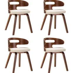 vidaXL Sillas de comedor 4 uds madera curvada y cuero sintético crema crema y marr&oacute;n oscuro Hot