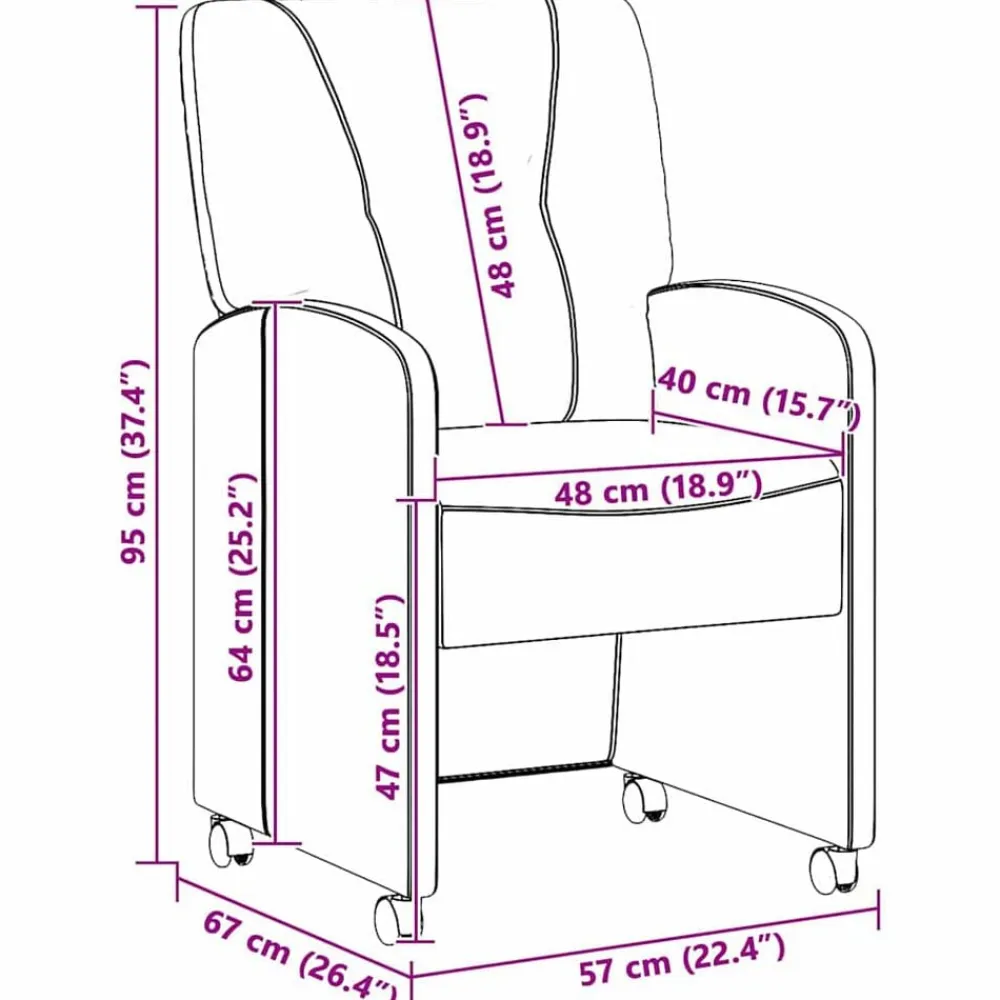 vidaXL Sillas-Sillas de Comedor con Ruedas 2 pcs 57 x 67 x 95 cm tela