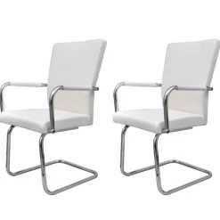 vidaXL Sillas de comedor voladizas 2 unidades cuero sintético Blanco New