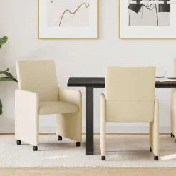 vidaXL Sillas de Comedor con Ruedas 2 pcs 57 x 66 x 94 cm tela Crema Sale