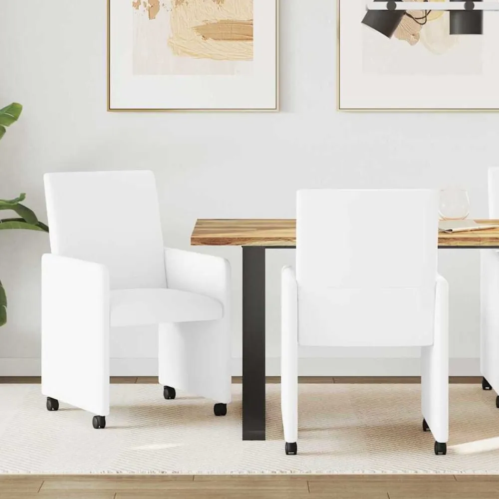 vidaXL Sillas de Comedor con Ruedas con ruedas 2 pcs 57 x 66 x 94 cm White Clearance