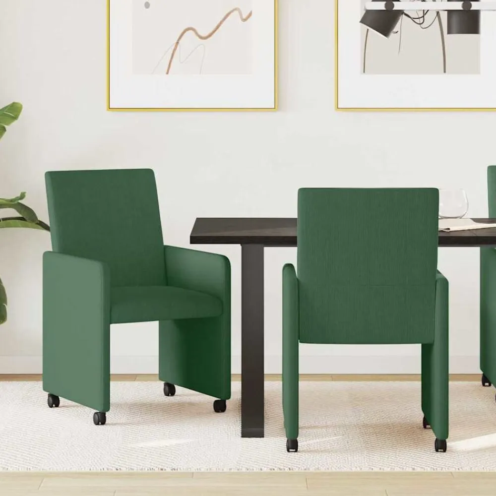 vidaXL Sillas de Comedor con Ruedas 2 pcs Verde grisáceo Tela de pana Verde grisáceo Best