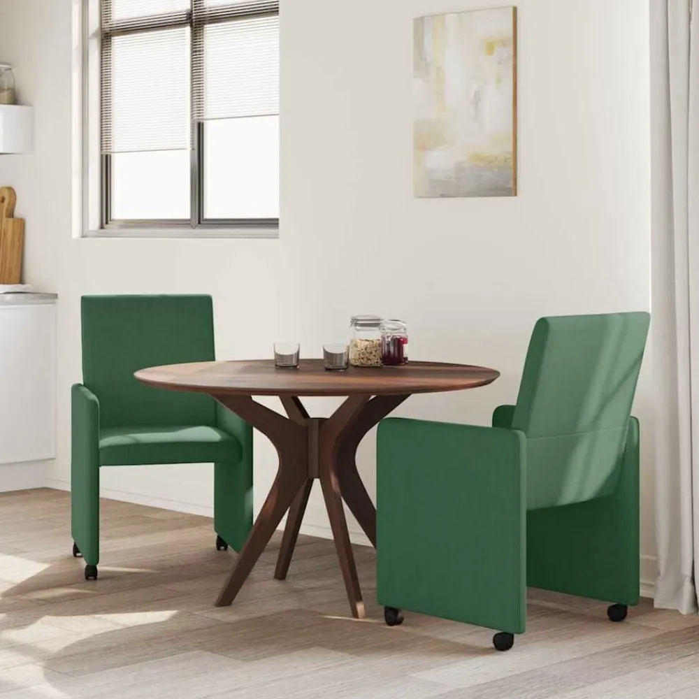vidaXL Sillas de Comedor con Ruedas 2 pcs Verde grisáceo Tela de pana Verde grisáceo Best