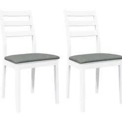 vidaXL Sillas de comedor con cojines 2uds madera maciza blanco caucho Blanco y gris New