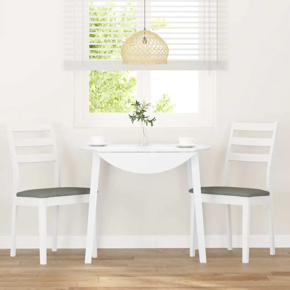 vidaXL Sillas de comedor con cojines 2uds madera maciza blanco caucho Blanco y gris New
