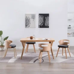 vidaXL Sillas-Sillas de comedor 4 uds madera curvada cuero sintético negro