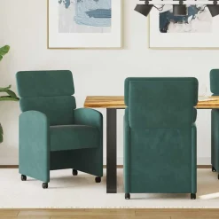 vidaXL Sillas de Comedor con Ruedas 2 pcs 58 x 65 x 98 cm Verde oscuro Clearance
