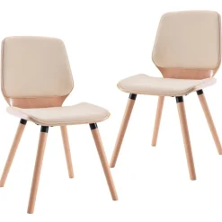 vidaXL Sillas de comedor 2 unidades cuero sintético crema marr&oacute;n claro y crema