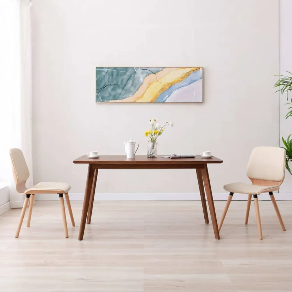 vidaXL Sillas de comedor 2 unidades cuero sintético crema marrón claro y crema