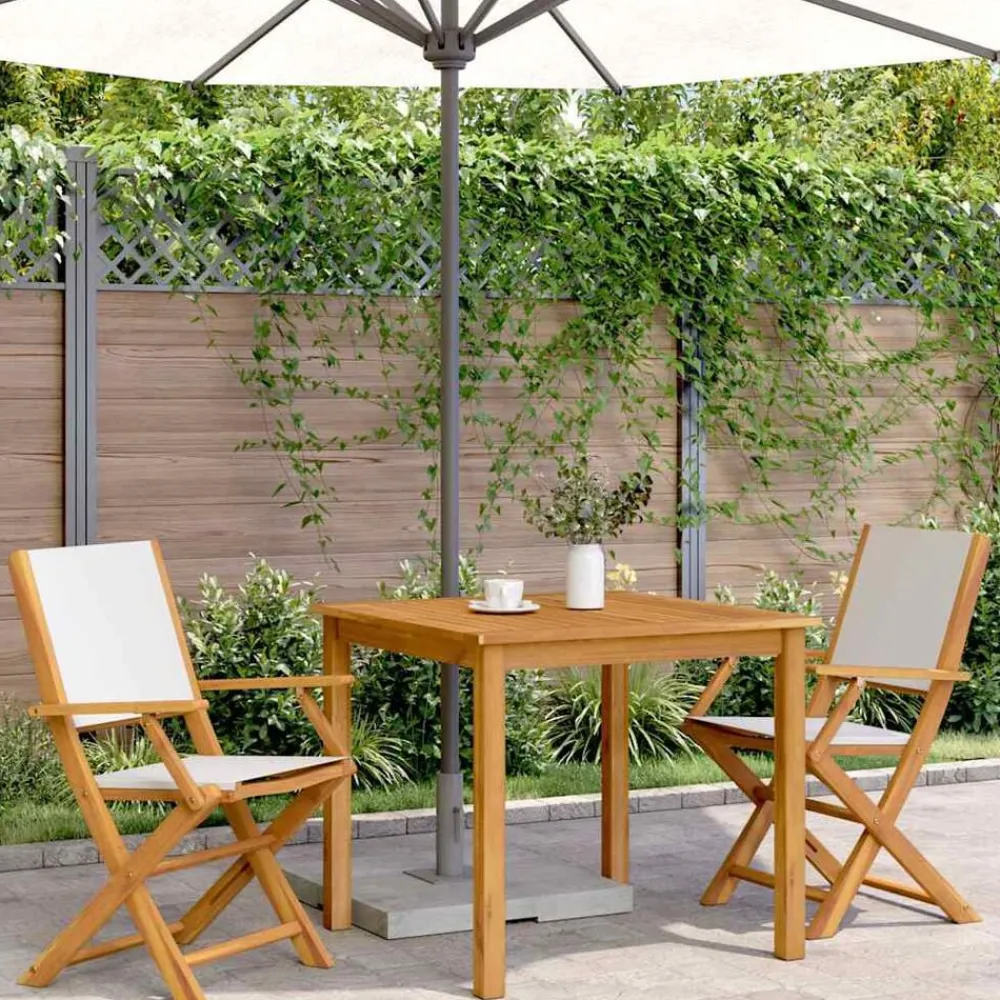 vidaXL Sillas de jardín 2 uds madera maciza acacia y tela blanco Crema Sale