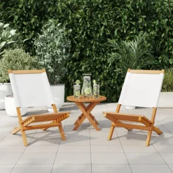 vidaXL Muebles De Jardín-Sillas de jardín 2 uds madera maciza acacia y tela blanco