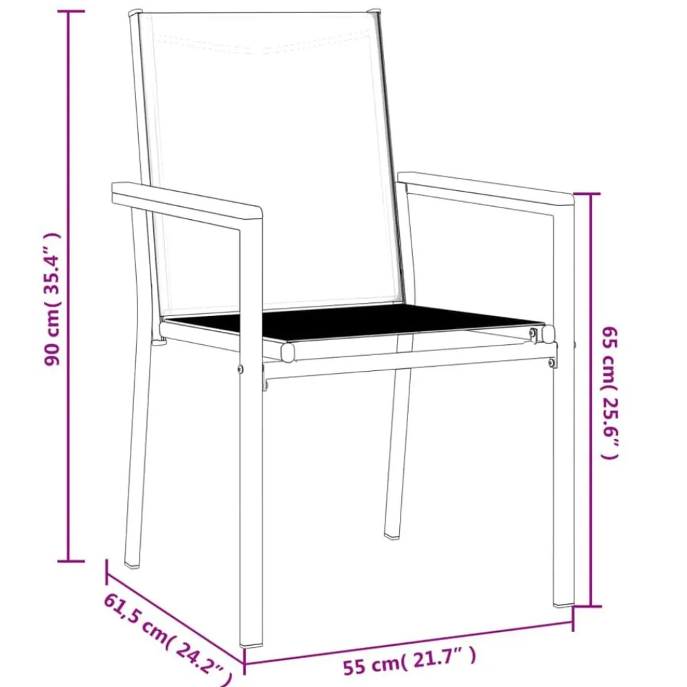 vidaXL Sillas de jardín 2 uds textilene y acero negro 55x61,5x90 cm Outlet