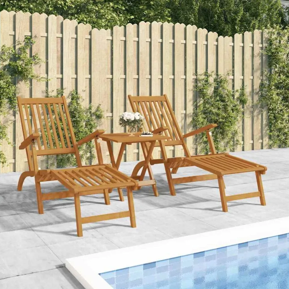 vidaXL Sillas de jardín con reposapiés 2 uds madera maciza de acacia Discount