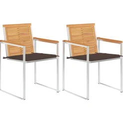vidaXL Muebles De Jardín-Sillas de jardín con cojines 2 uds madera maciza teca y acero